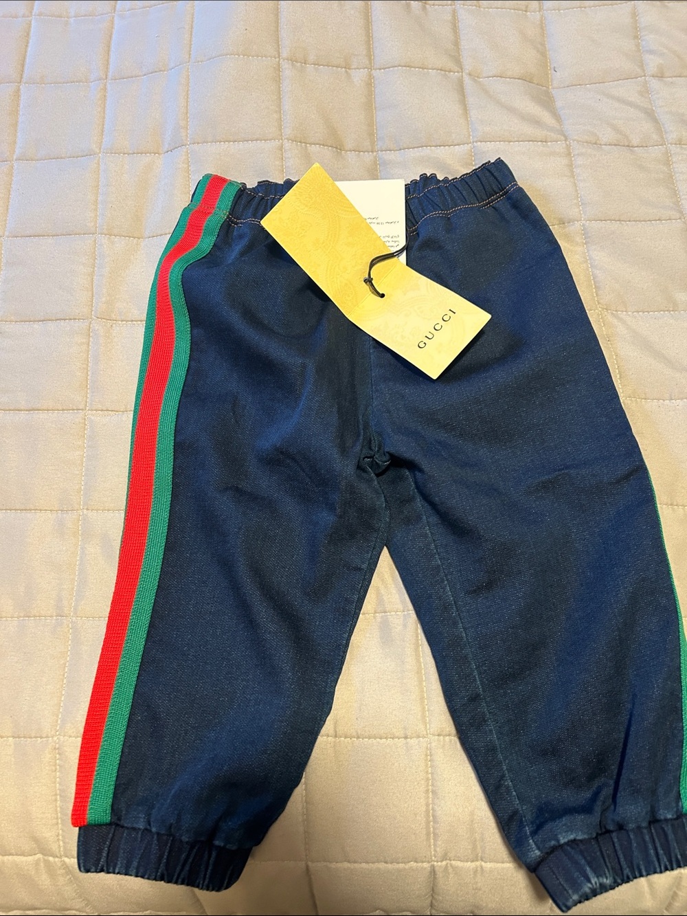 Gucci Kids Navy Joggers with Signature Red & Green Side Stripes
